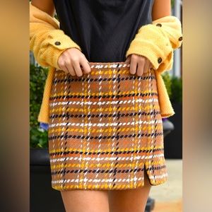 Skies Are Blue Medium Skirt On The Go Fall Navy Orange Yellow Woven Print